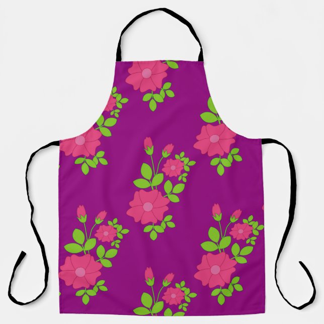 Tablier Motif transparent pourpre avec fleurs roses et ver (Recto)