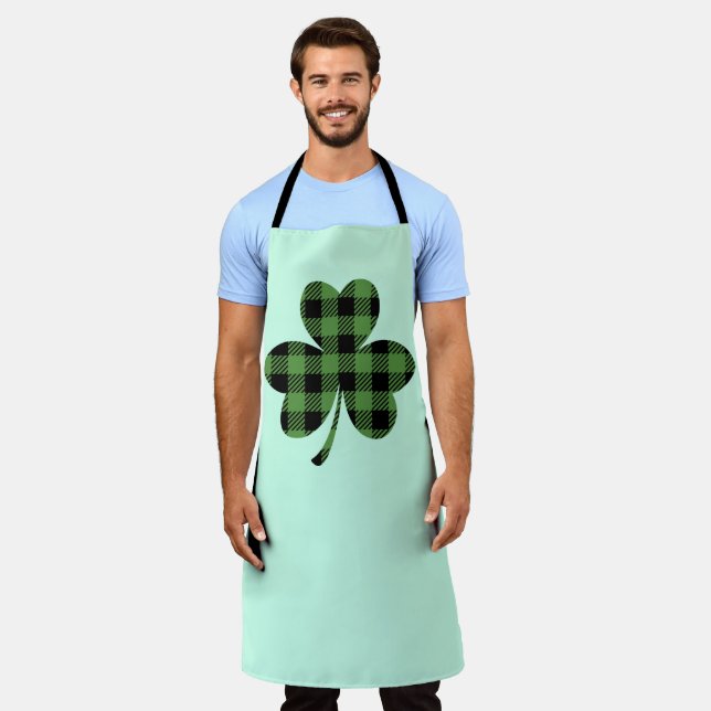 Tablier Motif Trèfle Shamrock carreaux de buffle vert-6110 (Porté)