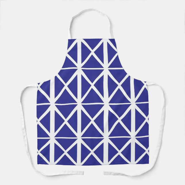 Tablier Motif Triangle Géométrique Blanc Bleu      (Recto)