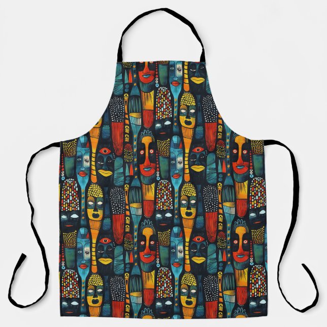 Tablier Motif tribal africain avec idoles. (Recto)