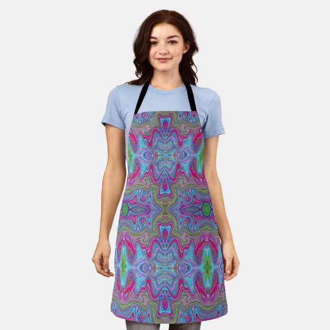 Tablier Motif Trippy Multicolore Ciel Ondulé Bleu (Porté)