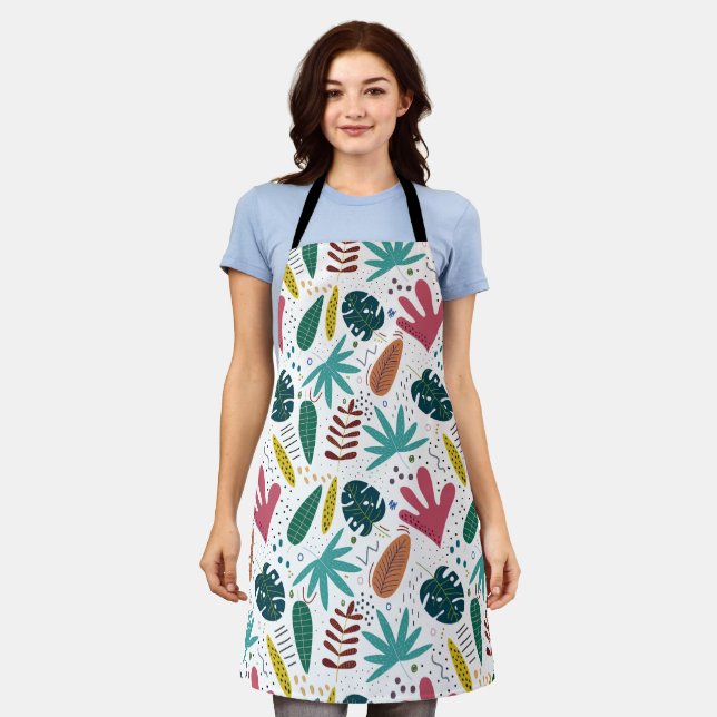 Tablier motif tropical avec feuilles colorés (Porté)