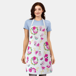 Tablier Motif tropical, Flamants roses, pastèques, Fleurs