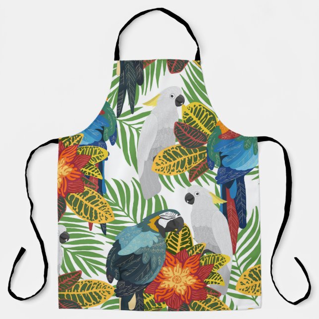 Tablier Motif tropical sans couture avec perroquets. (Recto)
