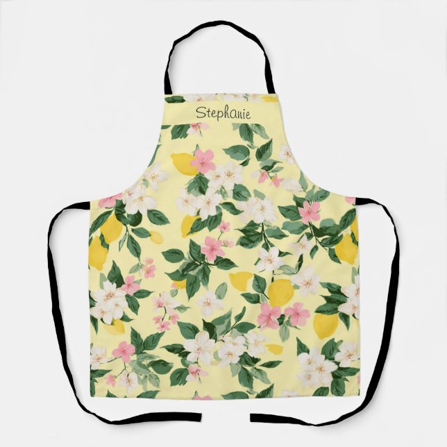 Tablier Motif vintage citron et fleurs sur jaune (Recto)