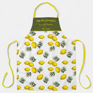 Tablier Motif Vintage Citron & Olive avec nom personnalisé