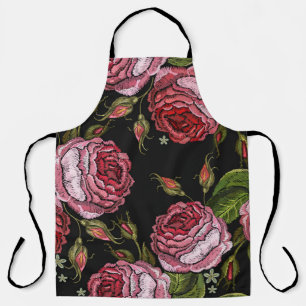 Tablier Motif vintage de broderie de rose rouge