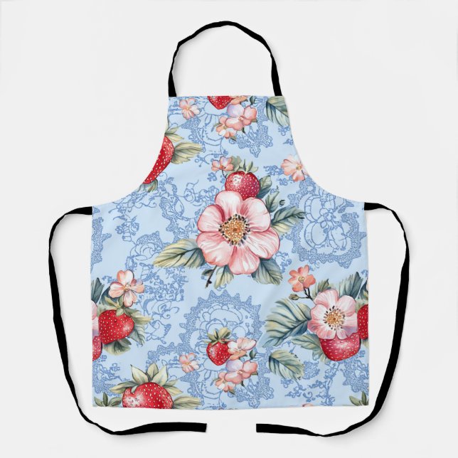 Tablier Motif vintage de fraises et fleurs (Recto)
