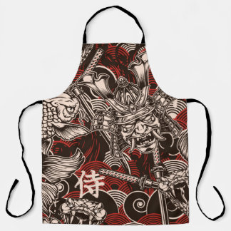 Tablier motif vintage japonais sans soudure avec katana sw