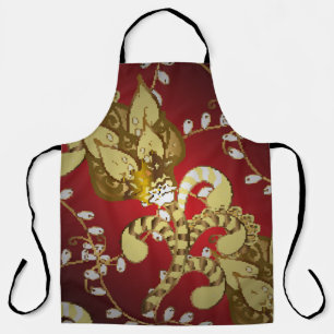 Tablier motif vintage ornemental sur un rouge, jaune et b
