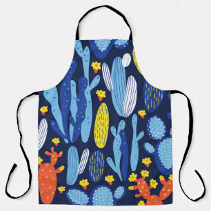 Tablier motif vintage sans soudure avec cactus sur bleu fo