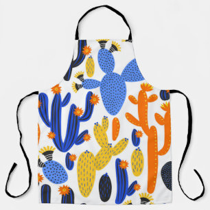 Tablier motif vintage sans soudure avec cactus sur noir et