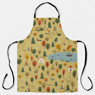 Tablier motif vintage sans soudure du paysage forestier d'