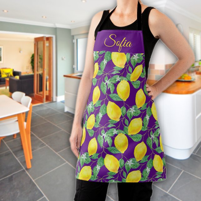 Tablier Motif violet rouge citron jaune rustique (Créateur téléchargé)