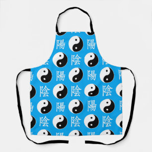 Tablier Motif Yinyang chinois sur fond bleu