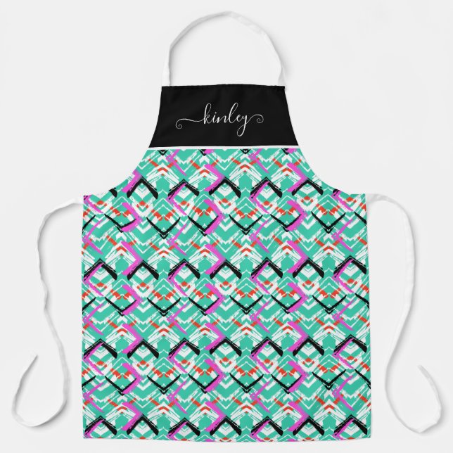 Tablier Motif Zig Zag Turquoise (Recto)