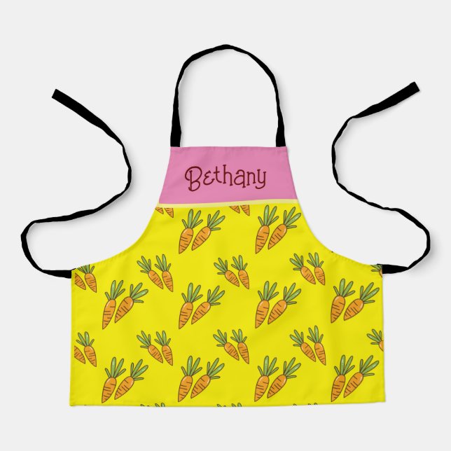 Tablier motifs de carottes jaunes customisés (Recto)