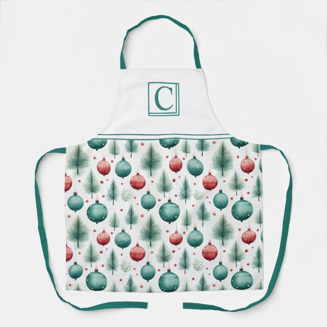 Tablier Motifs de Noël Verts et Rouges - (Recto)
