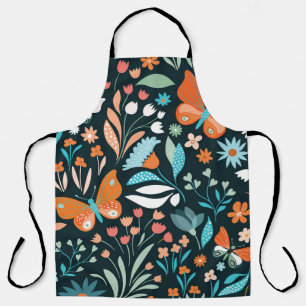 Tablier Mouches florales et papillons, patte décorative sa