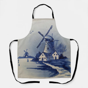 Tablier Moulin à vent bleu blanc de Delft vintage
