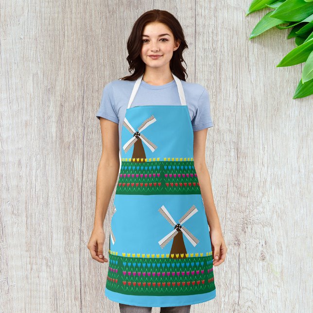 Tablier Moulin à vent parmi les fleurs de tulipes (Créateur téléchargé)