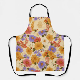 Tablier Moutarde Terre Cuite Bleu Fleur Sauvage