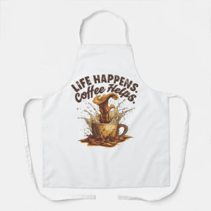Tablier moyen avec impression « Life Happens Coffe