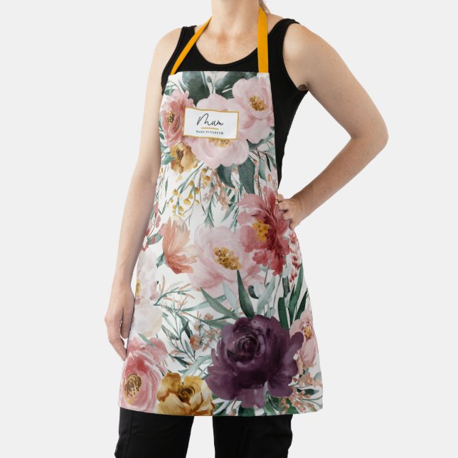 Tablier mum aquarelle script floral élégant éditable (Insitu)