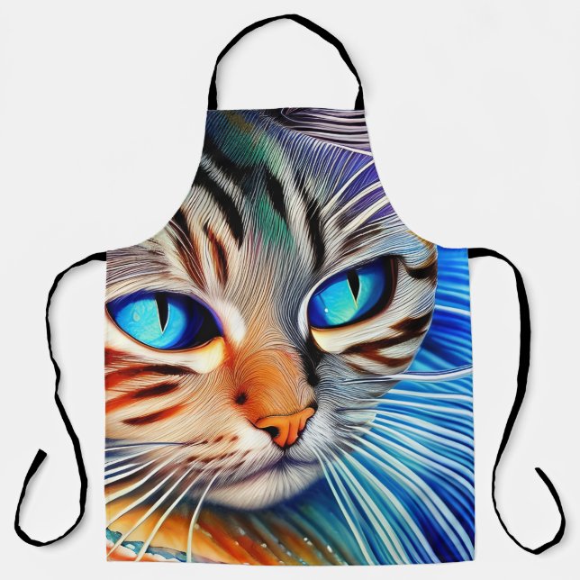 Tablier Mystérieux Chat Bleu Océan Vague Surréalisme (Recto)
