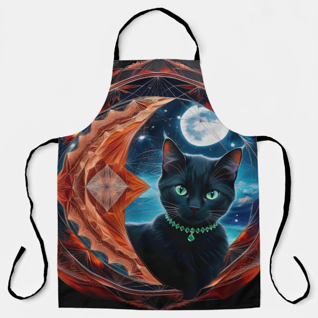 Tablier Mystical Black Cat Celestial Mandala (Recto)