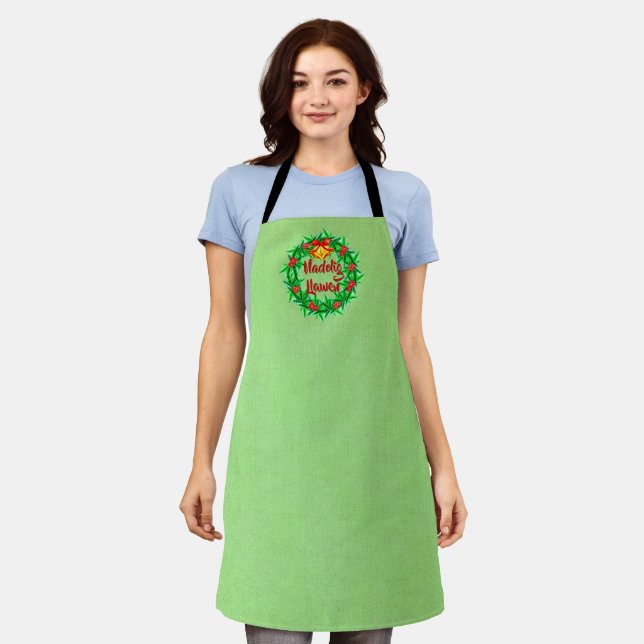 Tablier Nadolig Llawen Welsh Joyeux Noël Apron (Porté)