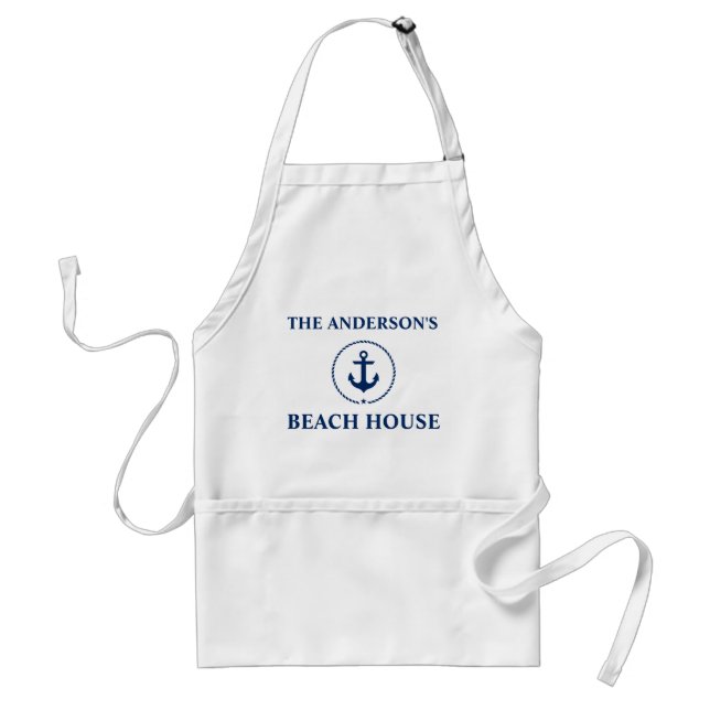 Tablier Nautical Beach House Nom de famille Ancre bleue (Devant)
