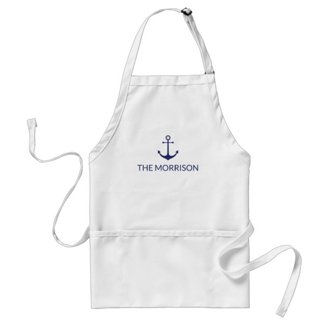 Tablier Nautical Custom Boat Name Marine bleu ancre blanch (Devant)