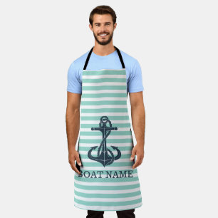 Tablier Nautique,Ancre,Rayes Vert Menthe
