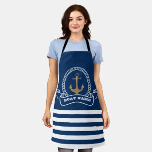 Tablier Nautique, Ancre Vintage Rayures Bleu Marine