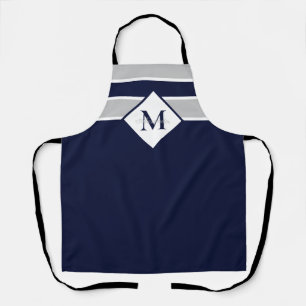 Tablier Nautique moderne Marine bleu gris monogramme  