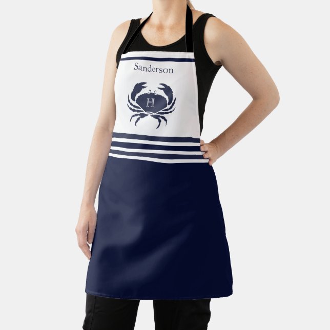 Tablier nautique Monogramme Marine Bleu Crabe Blan (Insitu)