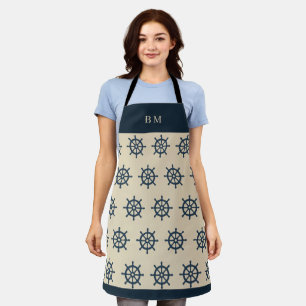 Tablier Navire bleu marine roue & Monogram Beige Maison cô