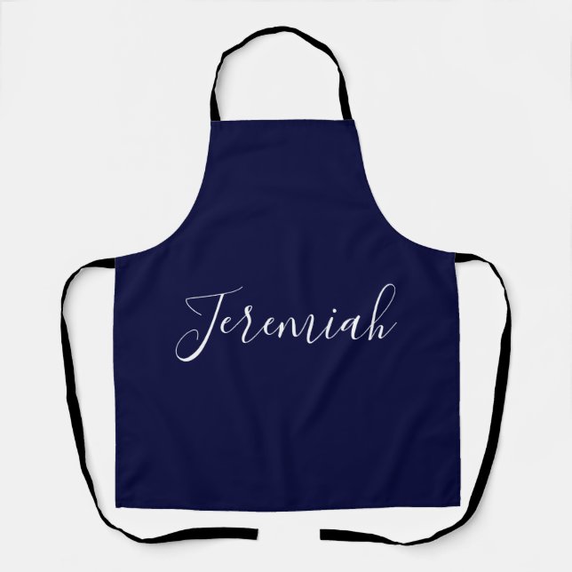 Tablier Navy Blue Color Plain Modern Own Name Calligraphy (Recto)
