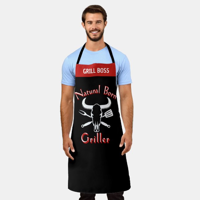 Tablier Né Grillard - Chef Noir Drôle (Porté)