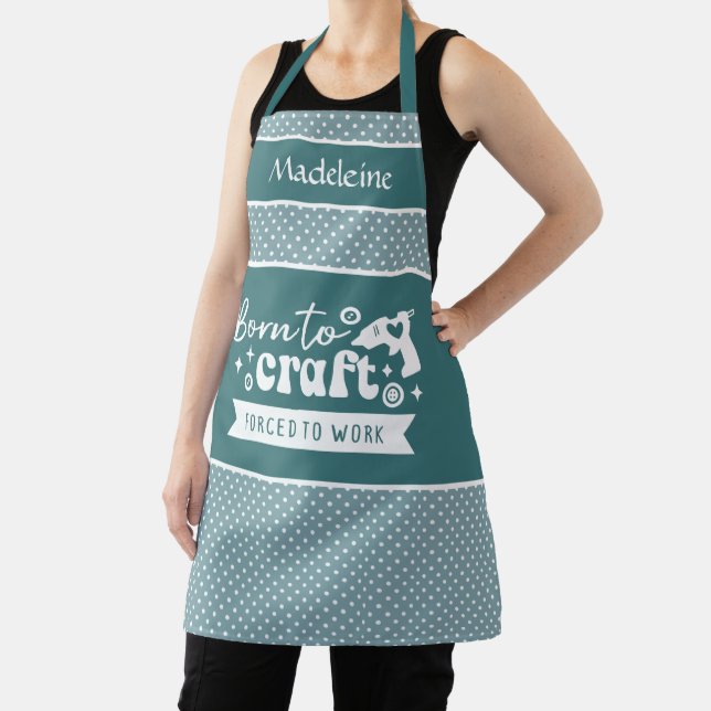 Tablier Née pour créer, forcée de travailler, pois blancs  (Insitu)