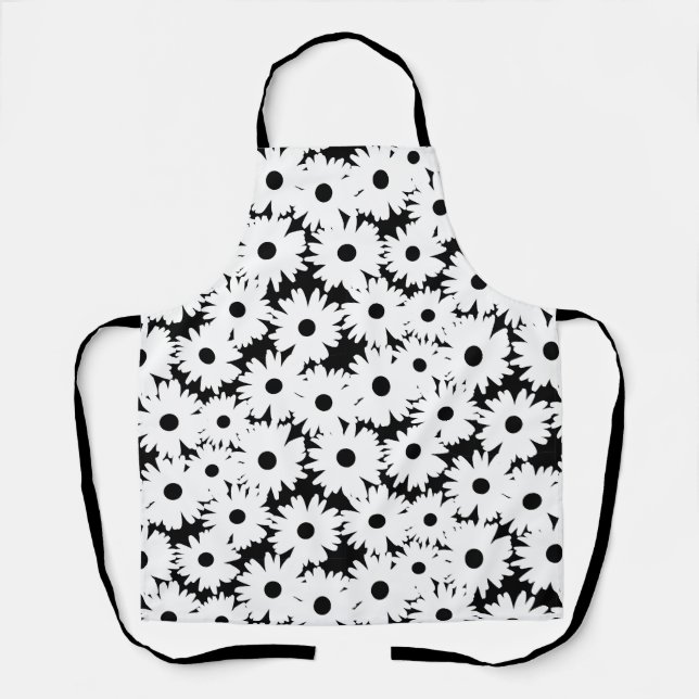 Tablier Négative Space Daisées blanc sur noir (Recto)