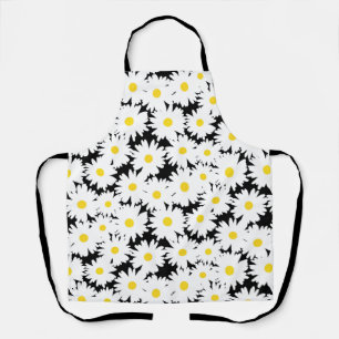 Tablier Négative Space Daisies blanc jaune sur noir