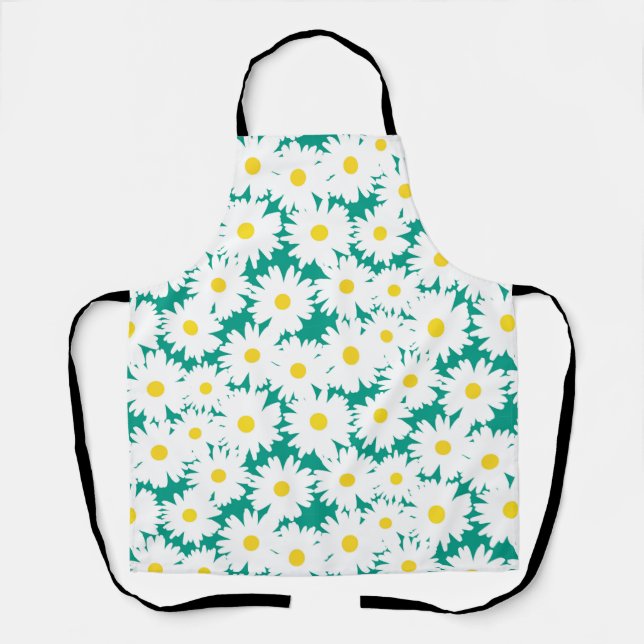 Tablier Négative Space Daisies blanc jaune sur vert (Recto)