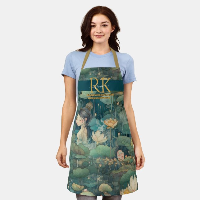 Tablier Nénuphar conte de fées teintes vertes sur mesure M (Porté)