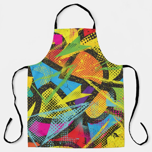 Tablier Neon chaotique : Motif de graffiti Abstrait. (Recto)