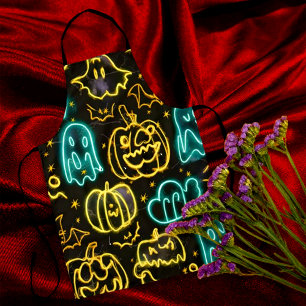 Tablier Neon Éffrayant Halloween Ghost Bats Motif Citrouil