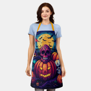Tablier Neon Halloween , Crâne de citrouille vibrant Plein
