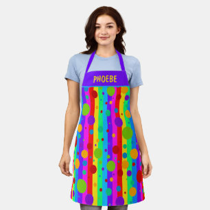 Tablier Neon Rainbow Stripe et Polka Dot Custom