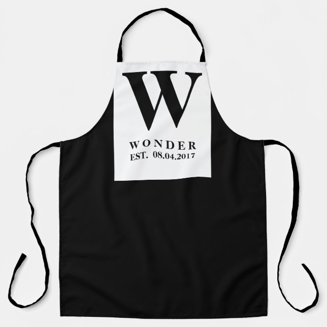 Tablier Newly Wed Monogram black modern Wedding  (Recto)